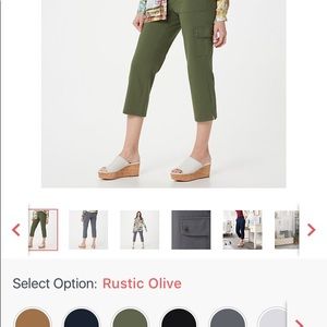 Susan Graver Pull On Premium Stretch Crop Pant Petite XL in Rustic Olive